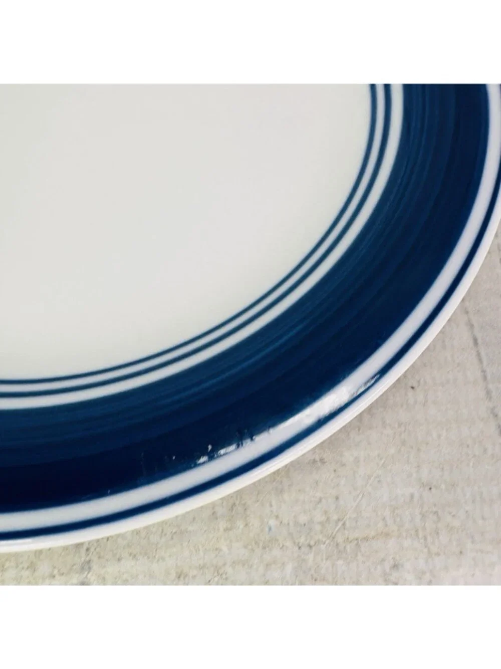 Mainstays CASUAL BANDED ROYAL BLUE Rings Stoneware White Salad Plates Set of 4